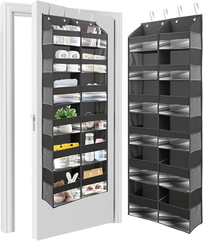 HOMELUX THEORY UPGRADED 6 Tiers Over The Door Organizer Hanging - 100D EXTRA THICK & 50lbs HUGE CAPACITY, 12 Side Mesh Pockets Over The Door Shoe Organizer, Hanging Closet Organizer (Dark Gray, XL)