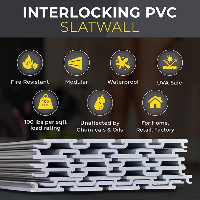 Heavy Duty 2x4 PVC Garage Slatwall Storage System (with Endcaps & Screws) - Modular Slat Wall Paneling for Garage Wall Organizer - Interlocking Slatwall Panels for Home & Commercial Use (Grey)