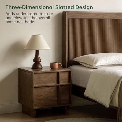 YESWOOD Solid Wood Nightstand, Walnut Nightstand with Drawers, Mid Century Modern Nightstands, Wood Bedside Table for Small Space. Boho Night Stand, Fluted Night Stands for Bedroom, 18.90" H