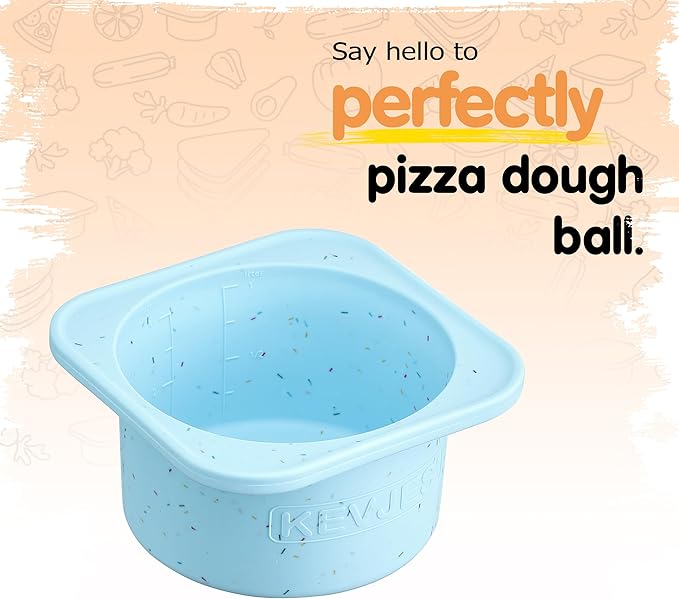 KEVJES PLUS 1000ml Pizza Dough Proofing Containers for DIY family Artisan Pizza, Food Grade Silicone Stackable Boxes with Lids, Freezer, Fridge, Dishwasher Safe-Sprinkles Pattern-3 Pack (Aqua)