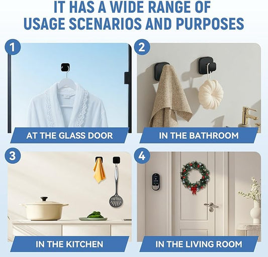 IGDALAR Suction Cup Hooks 4 Pack - Heavy Duty Vacuum Towel Hooks (Max Load 15 lbs) for Shower, Removable Waterproof Wall Hangers for Bathroom Glass, Window & Kitchen (Black)