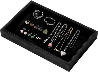 Mornajina 9" x 5.7" Velvet Jewelry Tray Jewelry Display Tray, Stackable Empty Plate Trays for Earrings Necklaces Bracelet Rings Display Showcase - Black