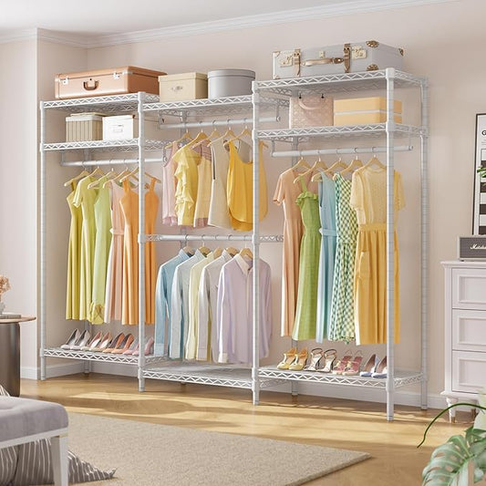 VIPEK V5i Plus Wire Garment Rack Heavy Duty Clothes Racks for Hanging Clothes, Large Free Standing Wardrobe Closet Metal Clothing Racks with Adjustable Shelves for Bedroom, White