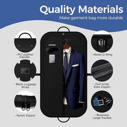 2 Pack 43" Garment Bag for Closet Storage and Travel, Tear-Resistant Waterproof Dustproof, Suit Bag for Hanging Clothes with Zippers and Pocket, Durable 600D Oxford Fabric for Suits, Dresses