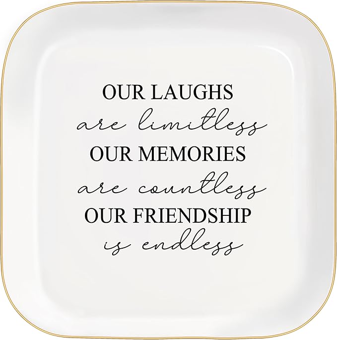 Friend Gifts Trinket Dish for Women, Unique Friendship Gifts, Our Friendship is Endless Ceramic Ring Dish Jewelry Tray for Birthday Christmas Gift for Mom, Sister, Best Friends (Modern-Our Laughs)