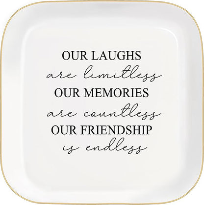 Friend Gifts Trinket Dish for Women, Unique Friendship Gifts, Our Friendship is Endless Ceramic Ring Dish Jewelry Tray for Birthday Christmas Gift for Mom, Sister, Best Friends (Modern-Our Laughs)