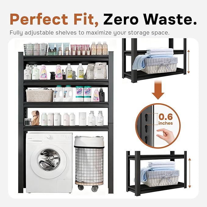 Over Washer and Dryer Shelves,4 Tier Adjustable Height Shelving,Space Saving Shelf,Adjustable Easy to Install,Space Saver Laundry Shelf Organizer,63”H*17.7”D*39.3“W