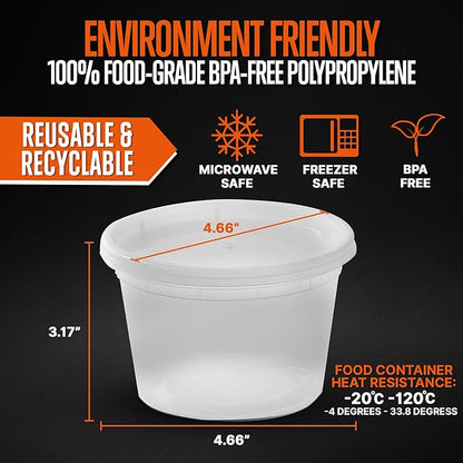 SQUATZ 16 oz Microwavable Soup Containers with Lids – Leak-Proof, Stackable, Freezer & Microwave Safe, BPA-Free Food Storage, Reusable, Clear Plastic, Ideal for Soups, Sauces, Baby Food & Leftovers