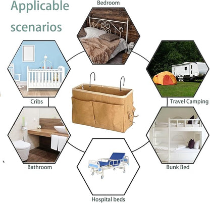 Someteth Bedside Caddy Bedside Hanging Storage Basket Multi-Function Organizer Caddy for Bunk and Hospital Beds Dorm Rooms Bed Rails, Can be Placed Glasses Books Mobile Phones（2pcs Dark khaki）