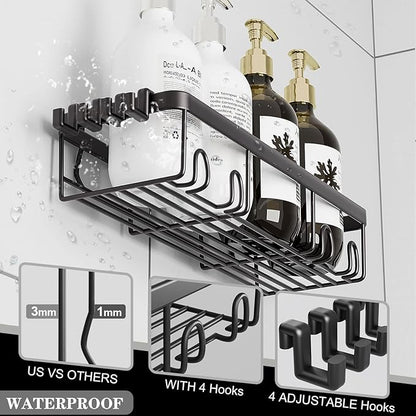 Posyla Shower Caddy, Bathroom Organizers, Black Shower Shelves for Inside with Soap Caddy & Toothbrush Holder, Stainless Steel Wall Rack Baskets Adhesives Mounted(5 PCS)