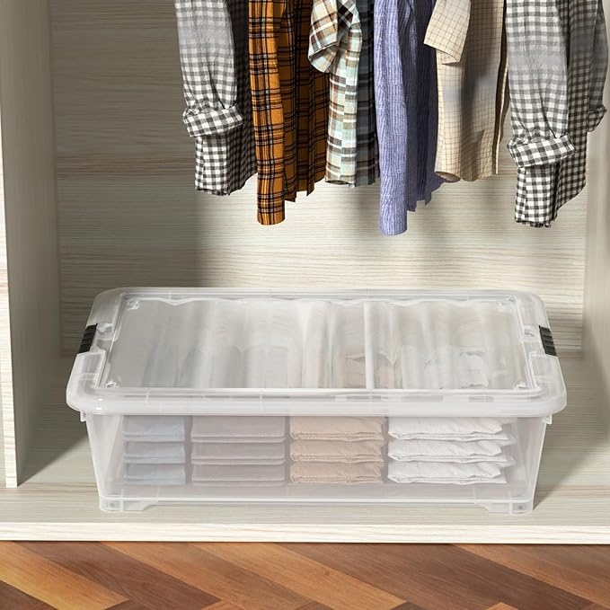 Waikhomes 50 Quart Plastic Under Bed Storage Boxes, Clear Under Bed Storage Containers with Wheels, 3-Pack