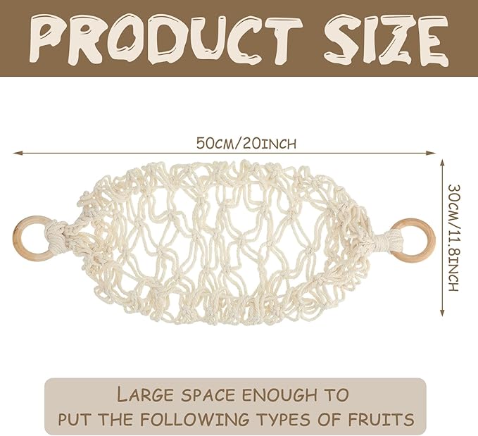 2 Pcs 11.8 x 20 Inch Large Macrame Fruit Hammock Under Cabinet Veggie Banana Hammock Hanging Fruit Basket Saves Counter Space for Kitchen Hand-woven Lace Hanging Basket for Kitchen(Novelty Style)