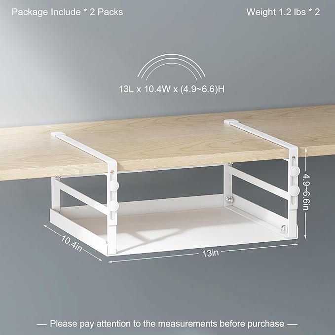HENGI 2 Pack Adjustable Under Shelf Storage, Heavy Duty Metal Basket Organizer for Kitchen Cupboard Cabinet Pantry Laundry Desk Bookshelf, White