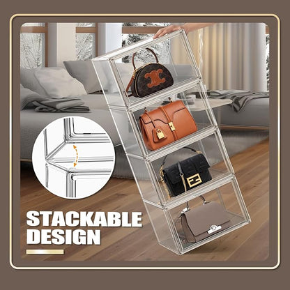 EDS FAM 1 Pack Size 14 Acrylic Boot Shoe Box, X-Large Handbag Organizer Clear Storage Bins with Magnetic Lid Acrylic Display Case for Shoes, Book, Cosmetic, Figures, Collectibles, Purse