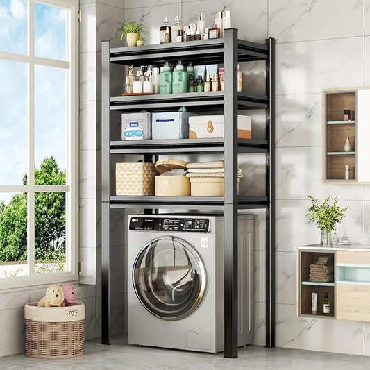 Over Washer and Dryer Shelves, 4 Tiers Adjustable Height Laundry Room Storage and Organizer Standing Shelf, Metal Freestanding Space Saving Organizers Shelf (4-Tier 63" H*35.4" W*17.7" D)