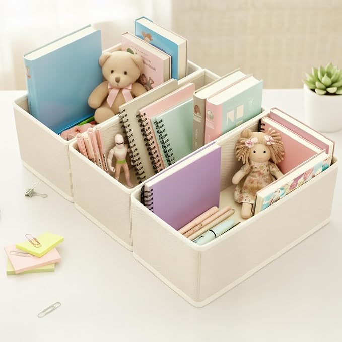Sock Underwear Drawer Organizer 3-Pack Raw White - Foldable Small Storage Bins for Bras & Baby Clothes, 11" Fabric Dividers for Closet