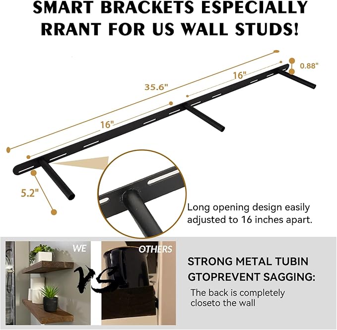 BGMG Wood Floating Shelves for Wall 42 inch Set of 2,White Floating Shelves,Solid Wood Wall Mount Shelves for Bathroom Living Room Bedroom Kitchen Farmhouse -42x 6.7 x1.25 inch