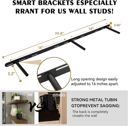 BGMG Wood Floating Shelves for Wall 42 inch Set of 2,Dark Walnut Floating Shelves,Solid Wood Wall Mount Shelves for Bathroom Living Room Bedroom Kitchen Farmhouse -42x 6.7 x1.25 inch