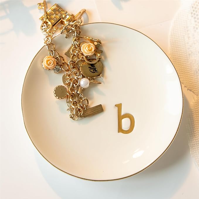 COMMGOAL Ceramic Ring Holder for Jewelry, Jewelry Tray, Ring Dish, Aesthetic Room Decor, Engagement Gifts Bride Gifts Wedding Gifts for Women, White, 4.75"(B)