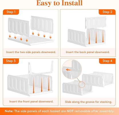 Lifewit 6 Pack Stackable Closet Organizers and Storage Basket for Clothes, Plastic Storage Bins for Wardrobe, Multifunctional Drawer Organizer for Bathroom, Kitchen, Laundry Room, Office, Dorm, White