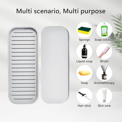 Silicone Sponge Holder Kitchen Sink Organizer Tray Dish Caddy Soap Dispenser, Scrubber Spoon Holder,Dishwashing Accessories 2 Pack (White)