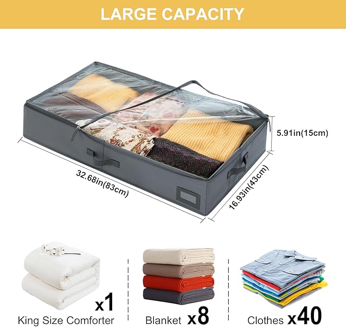 PLUMGEAN 6-Inch Under Bed Storage Containers (3-Pack) | Sturdy Sidewalls | Clear Cover & Label Holder | Underbed Organizer for Crib/Couch | Stores Clothing/Blankets/Wrapping Paper/Toys