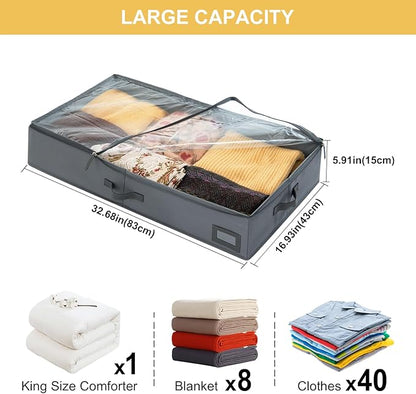 PLUMGEAN 6-Inch Under Bed Storage Containers (2-Pack) | Sturdy Sidewalls | Clear Cover & Label Holder | Foldable Fabric Closet Bin Organizer | Stores Clothing/Blankets/Sweaters/Sheets