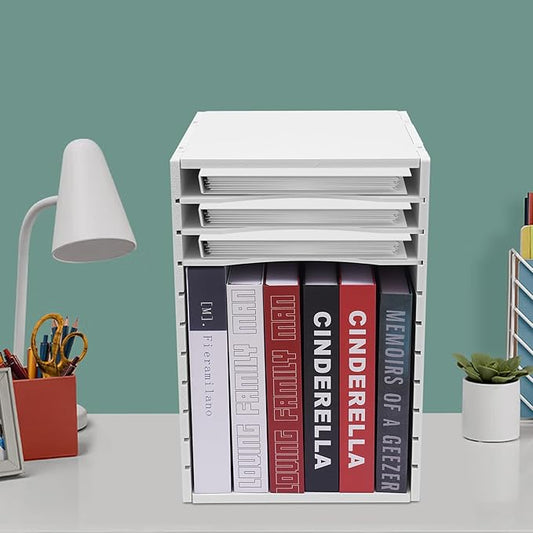 Desktop File Sorter, 11 Compartment Vertical Desktop Sorter, Literature Organizer Sorter Paper Organizer Storage File Sorter Mail Center Magazine Holder, Classroom Mailbox Paper Storage, White