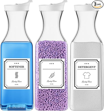 Laundry Detergent Dispenser,54oz Fabric Softener Dispenser,Plastic Liquid Laundry Detergent Container,Laundry Detergent Organizer for Laundry Room Organization with 4 Labels,3 Pack,White