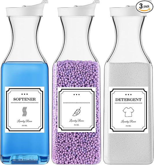 Laundry Detergent Dispenser,54oz Fabric Softener Dispenser,Plastic Liquid Laundry Detergent Container,Laundry Detergent Organizer for Laundry Room Organization with 4 Labels,3 Pack,White
