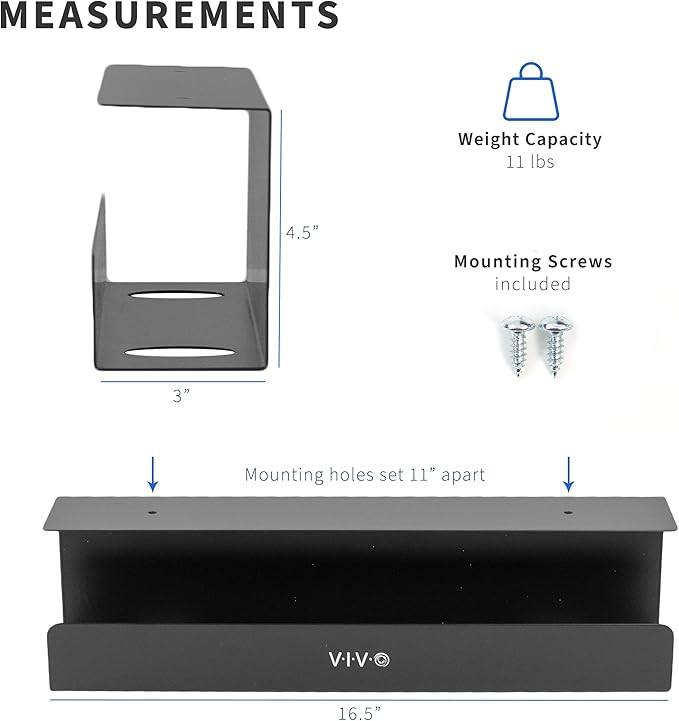 VIVO Under Desk 17 inch Cable Management Tray, Power Strip Holder, Cord Organizer, Wire Tamer for Office and Home, Black, DESK-AC06-1C