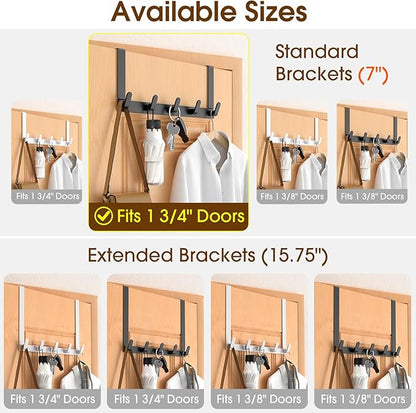 CHAUNCEY HOME Over The Door Hooks Hanger, Heavy Duty Rack for Winter Coat, Fits 1 3/4" Doors, L7U - Bathroom Accessories and Towel Organizer Holder - Black