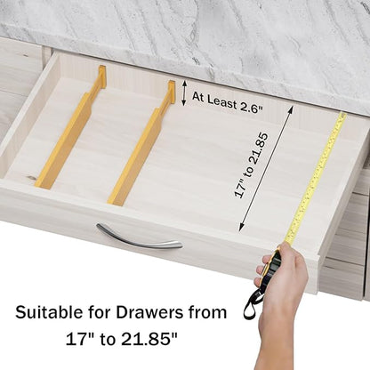 Bamboo Drawer Dividers, Adjustable Kitchen Drawer Organizer for Clothes,17-22" Expandable Drawer Organization Separators for Bedroom,Bathroom,Dresser and Office,4-Pack