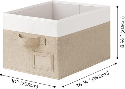 GRANNY SAYS Shelf Storage Baskets, Fabric Storage Bins for Clothes, Closet Storage Boxes with Handles, Collapsible Storage Containers for Bedroom and Living Room, Khaki and Ivory, Large, 3-Pack