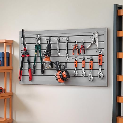 VEVOR Slat Wall Paneling, 2 x 4 ft, PVC Garage Slatwall with Modular Design, Grey Slat Wall Easy-to-Install Adjustable Slatwall Panel with Coupling Structure & DIY Cutting, Fits for Storage & Display