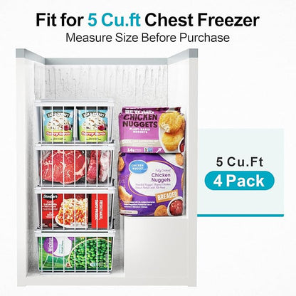 iSPECLE Chest Freezer Organizer Bins - 8 Pack Stackable Freezer Organizer for 5 to 7 Cu.Ft Freezer and Upright Freezer Over 8.5 Cu.Ft, Easy Get Food from Bottom, Add Extra Storage Space, White