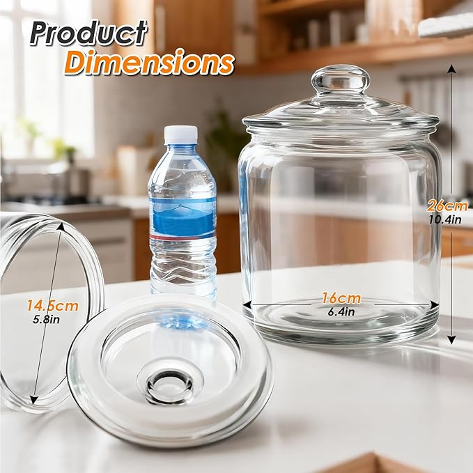 Masthome 2 Glass Storage Jars Set,1 Gallon Cookie Jar for Food Storage,Airtight Glass Jars with Lids for Kitchen Counter Pantry Well Organization，Send 15 pcs Food Storage Bags
