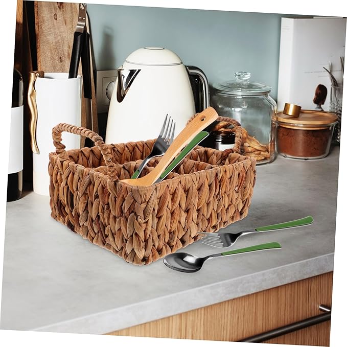 Holder Woven Seagrass Storage Basket Kitchen Utensil Organizer Woven Cutlery Basket Desktop Sundry Holder Practical Storage