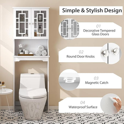 BestComfort Over The Toilet Storage Cabinet, Home Bathroom Space Saver Organizer Above Toilet, Double Doors and Adjustable Shelf, Wooden Freestanding Toilet Storage Rack Unit, 67 inch (White)