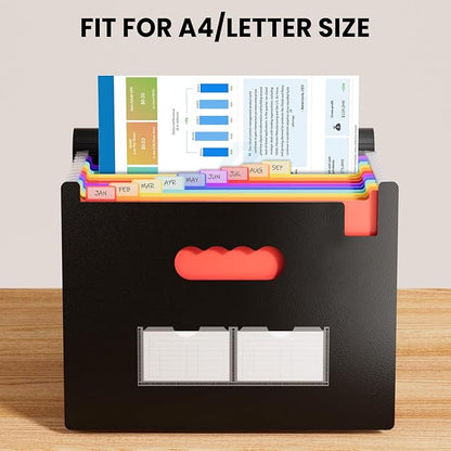 Sooez Accordion File Organizer, 13 Pockets Expanding File Folder, Portable Monthly Paper Bill Tax Receipt Organizer, Letter A4 Size Document Holder with Blank Labels
