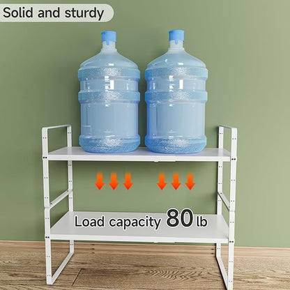 16.5-27’’L Expandable Cabinet Countertop Shelf Organizer, Stackable Metal Shelves, Kitchen Organizers and Storage, White Storage Spice Rack for Pantry and Cupboard