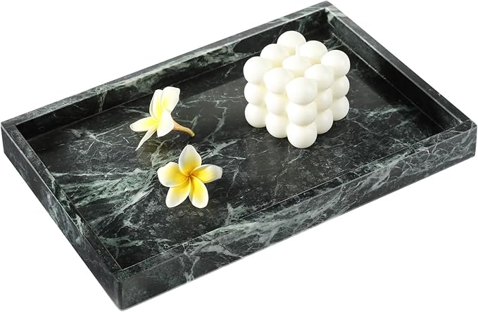 Koville Natural Marble Tray, 12x8“ Coffee Table Vanity/Decorative Tray for Jewerly, Watch, Perfume Candle Storage for Bedroom/Bathroom/Kitchen Countertop(Indian Green Marble)