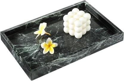 Koville Natural Marble Tray, 12x8“ Coffee Table Vanity/Decorative Tray for Jewerly, Watch, Perfume Candle Storage for Bedroom/Bathroom/Kitchen Countertop(Indian Green Marble)