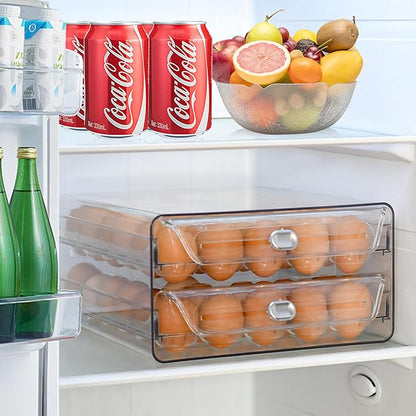 Egg Holder for Refrigerator,60 Eggs Clear Drawer Organizer,2 Layer Stackable Egg Holder Egg Trays,Egg Storage Container with Time Scale for Fridge Countertop Cabinet