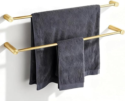 Towel Racks for Bathroom, NEWRAIN 30 inch Double Bath Towel Bar Wall Mounted, Stainless Steel Kitchen Towel Holder, Brushed Gold Towel Rod Towel Rail Hange