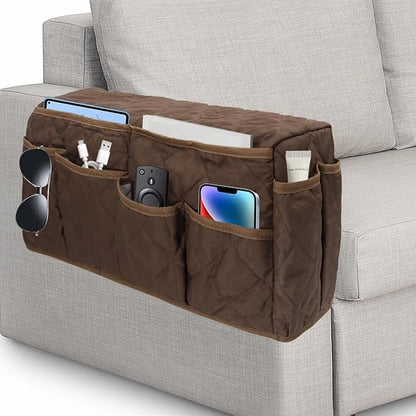 HADEEONG Remote Control Holder, Non Slip Bedside Armchair Caddy, Recliner Arm Caddy Armrest Organizer with 14 Pockets for Cell Phone TV Remote Control Magazines