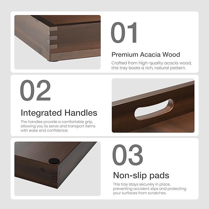 24 x 24 inch Acacia Wood Square Ottoman Tray – Large Wooden Tray for Ottoman, Extra Large Ottoman Tray for Living Room, Coffee Table & Decorative Use (Walnut Color)