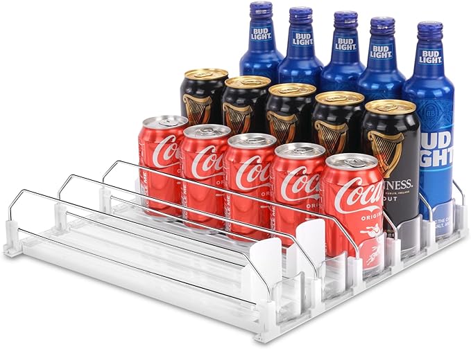 BingoHive Drink Dispenser for Refrigerator, Self-Pushing Soda Can Organizer for Fridge, 5 Rows already Assembled, Automatic Can Dispenser with Spring Loaded for Refrigerator Holds 25 cans, White
