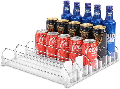 BingoHive Drink Dispenser for Refrigerator, Self-Pushing Soda Can Organizer for Fridge, 5 Rows already Assembled, Automatic Can Dispenser with Spring Loaded for Refrigerator Holds 25 cans, White