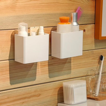 Suclain 4 Pcs Wall Mounted Organizer Non-Drilling Adhesive Floating Shelf White Wall Bin Organizer Hanging Storage Containers for Bedroom Bathroom Kitchen Office